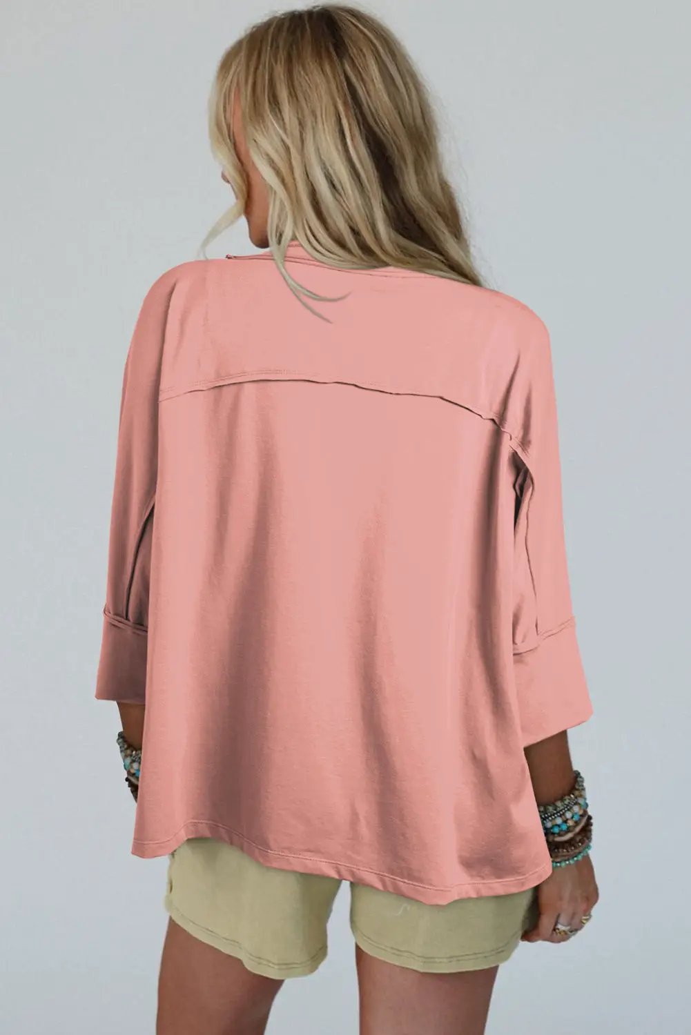 Grateful Threads Boutique Rose Tan Floral Starbust Exposed Seam Mineral Wash Top - Blouses Rose Tan Floral Starbust Exposed Seam Mineral Wash Top