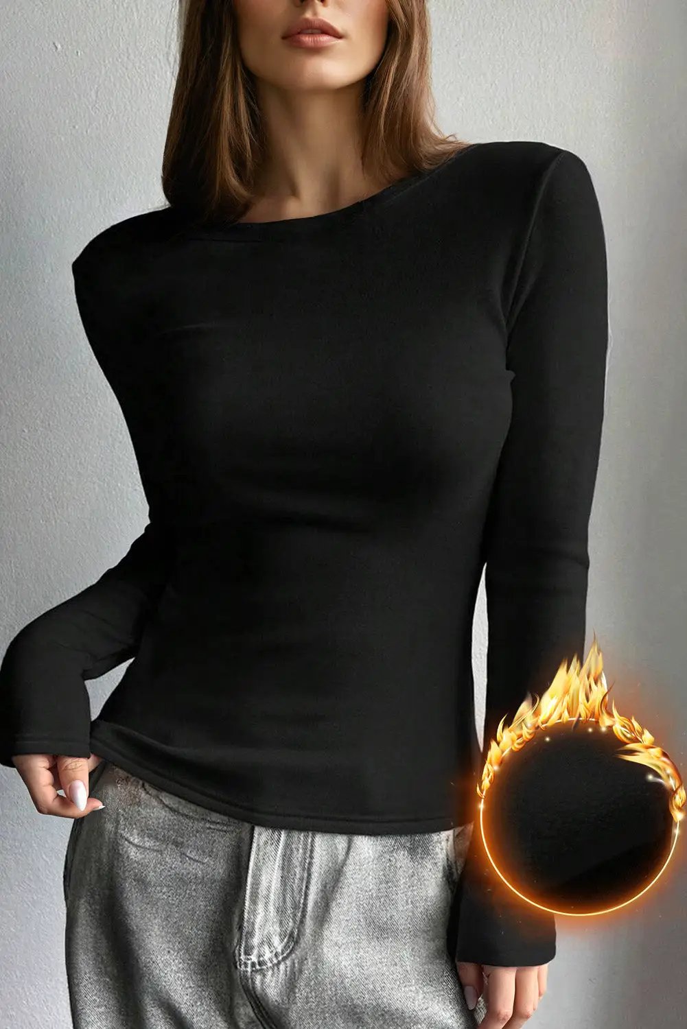 Grateful Threads Boutique Black Fleece Lined Slim Fit T-Shirt - Shirts black fleece lined shirt