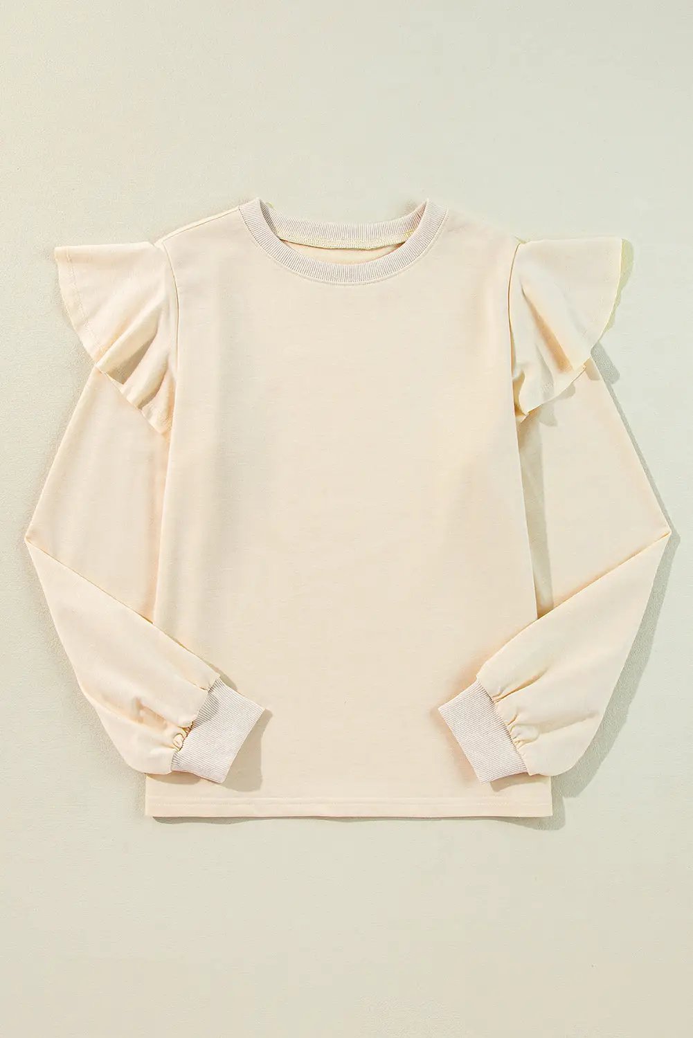Grateful Threads Boutique Jet Stream Chic Ruffled Shoulder Cream Sweatshirt - Sweatshirts