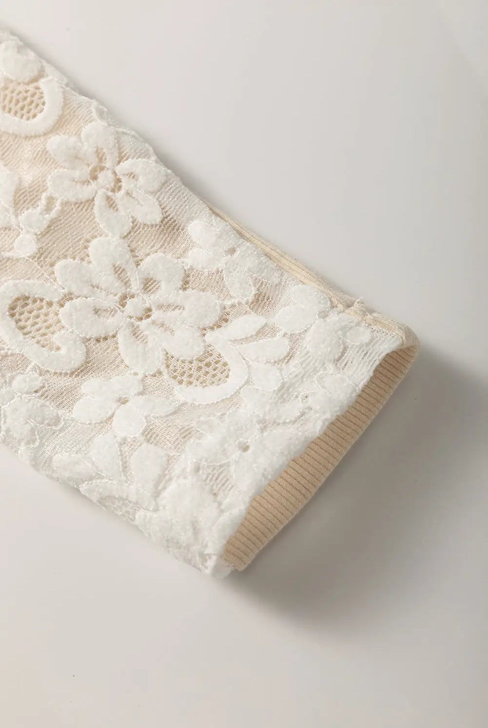 Grateful Threads Boutique Beige Floral Lace High Neck Slim Top - Blouses