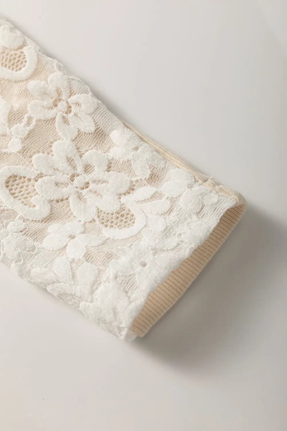 Grateful Threads Boutique Beige Floral Lace High Neck Slim Top - Blouses