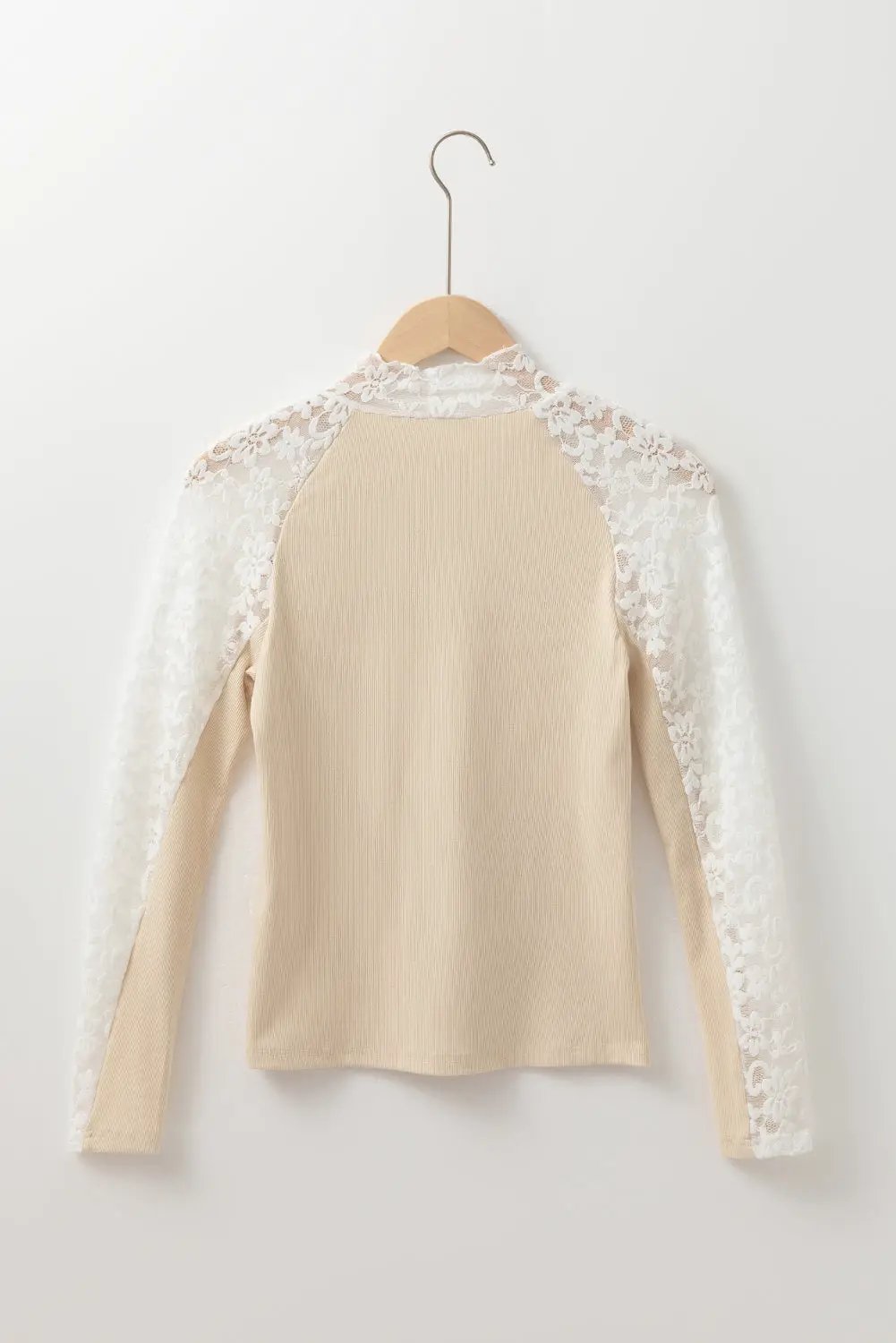 Grateful Threads Boutique Beige Floral Lace High Neck Slim Top - Blouses