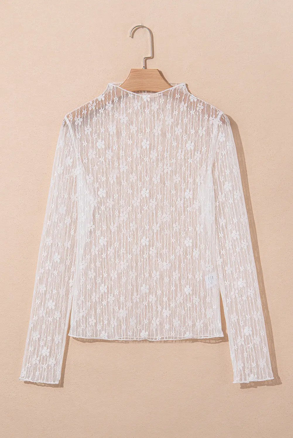 Grateful Threads Boutique White Sheer Floral Lace Long Sleeve Slim Fit Top - Blouses lace long sleeve top
