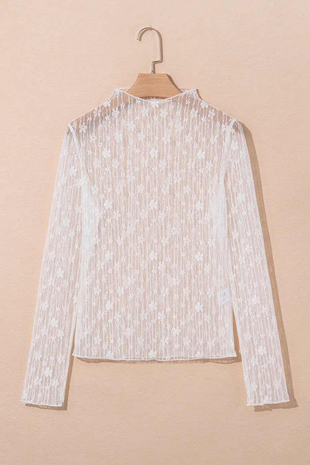 Grateful Threads Boutique White Sheer Floral Lace Long Sleeve Slim Fit Top - Blouses lace long sleeve top