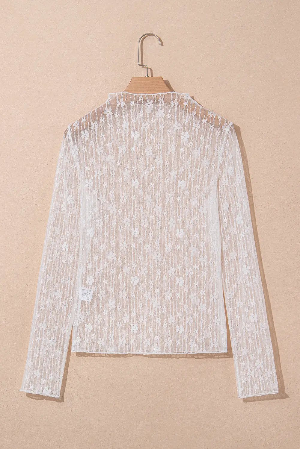 Grateful Threads Boutique White Sheer Floral Lace Long Sleeve Slim Fit Top - Blouses lace long sleeve top