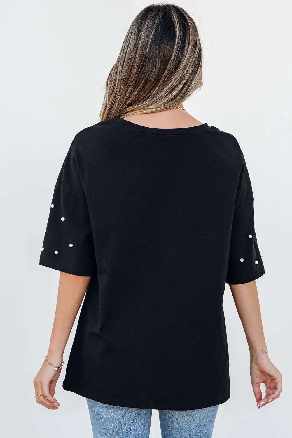Grateful Threads Boutique Black Pearl Beaded T Shirt - T-Shirts Pearl Beaded T Shirt