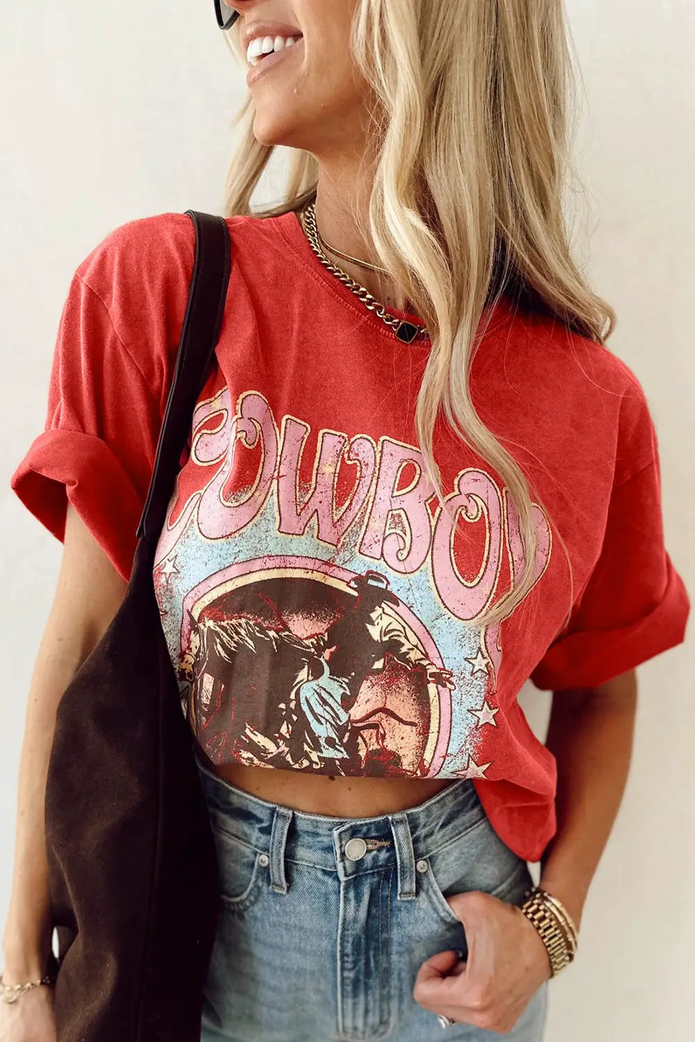 Grateful Threads Boutique "Take Me Away" Western Loose Tee - T-Shirts cowboy take me away red tee