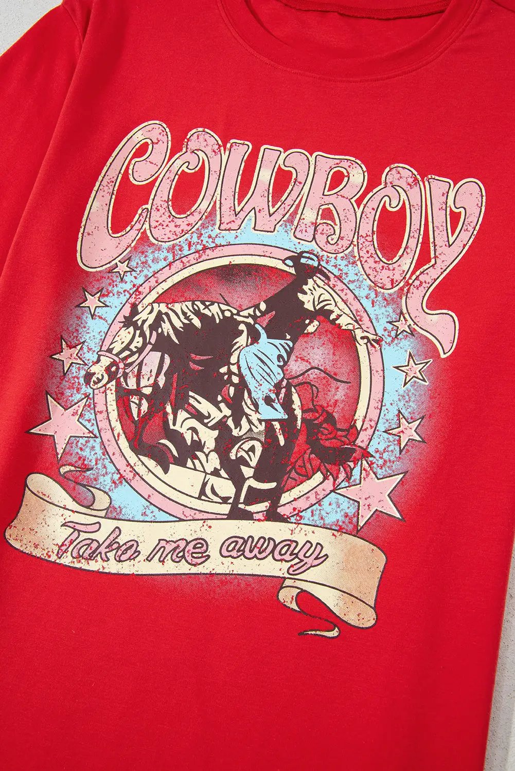 Grateful Threads Boutique "Take Me Away" Western Loose Tee - T-Shirts cowboy take me away red tee