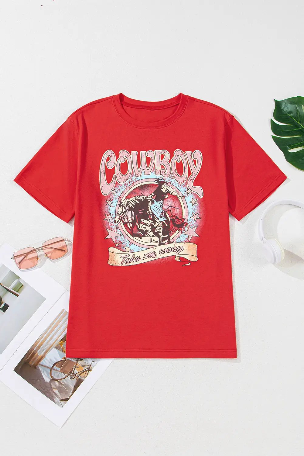 Grateful Threads Boutique "Take Me Away" Western Loose Tee - T-Shirts cowboy take me away red tee