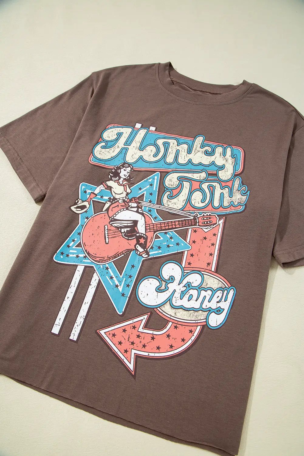 Grateful Threads Boutique Chicory Coffee Honky Tonk Honey Graphic Crew Neck Western Tee - T-Shirts Chicory Coffee Honky Tonk Honey Graphic Crew Neck Western Tee