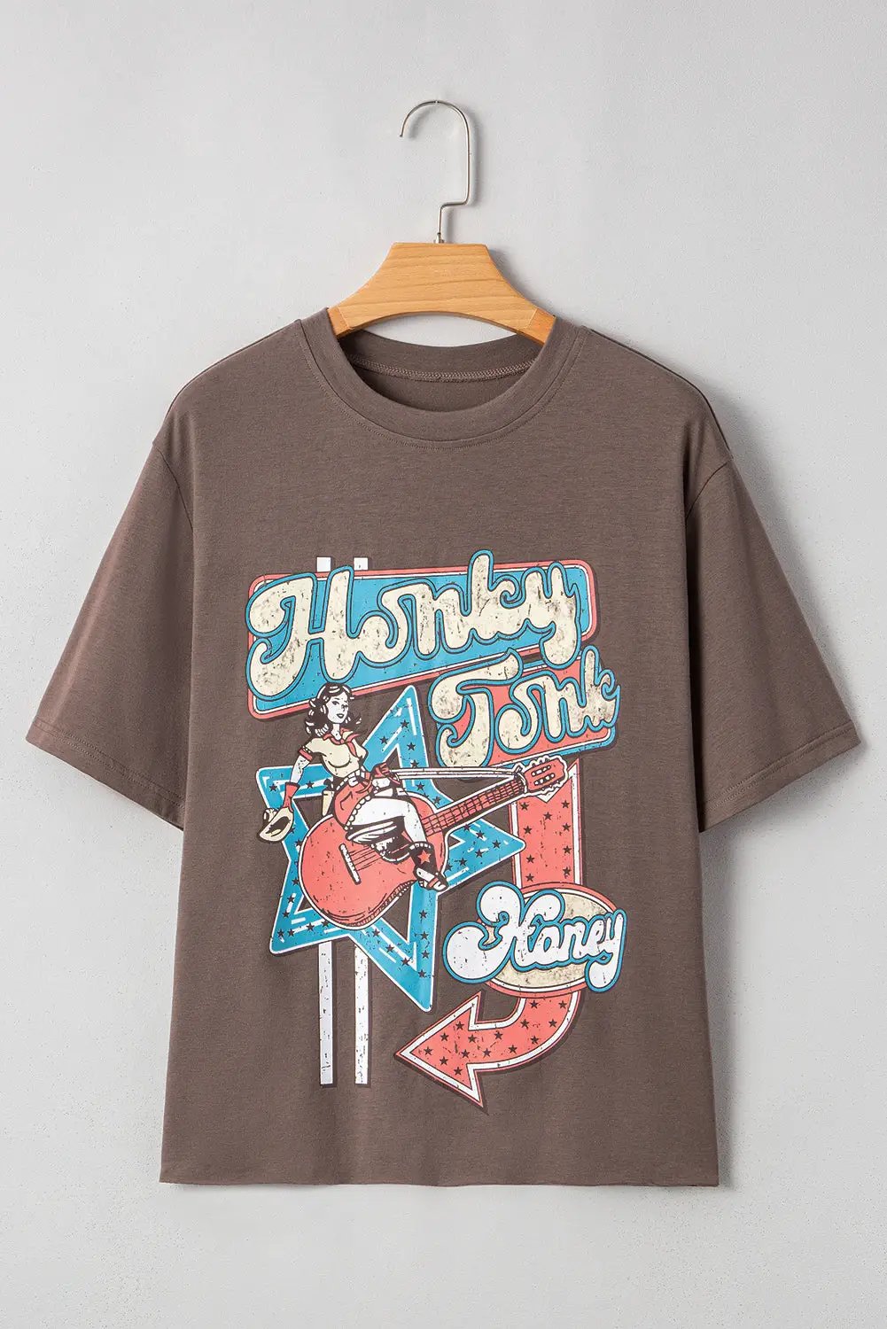 Grateful Threads Boutique Chicory Coffee Honky Tonk Honey Graphic Crew Neck Western Tee - T-Shirts Chicory Coffee Honky Tonk Honey Graphic Crew Neck Western Tee
