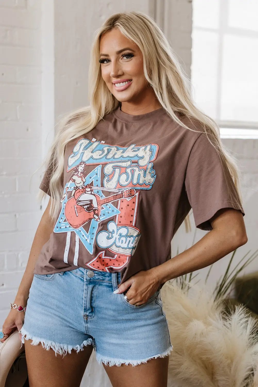 Grateful Threads Boutique Chicory Coffee Honky Tonk Honey Graphic Crew Neck Western Tee - T-Shirts Chicory Coffee Honky Tonk Honey Graphic Crew Neck Western Tee
