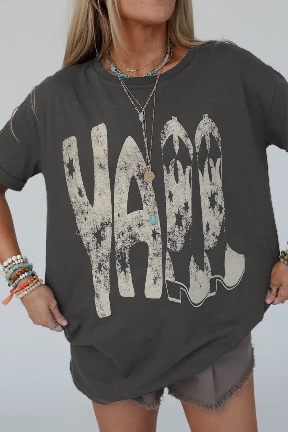 Grateful Threads Boutique Carbon Grey Vintage Yall Cowboy Boots Graphic Tee - T-Shirts Carbon Grey Vintage Yall Cowboy Boots Graphic Tee