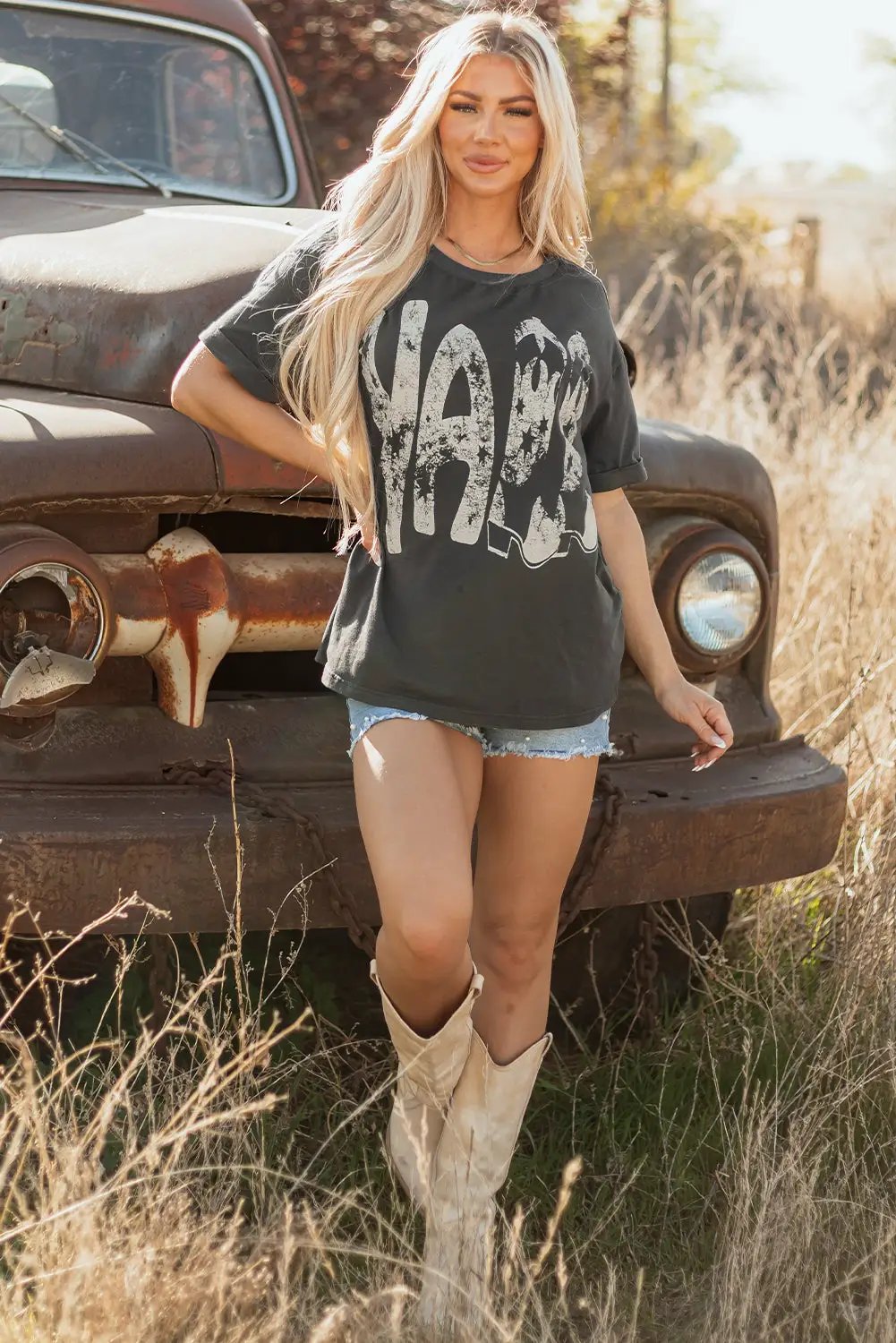 Grateful Threads Boutique Carbon Grey Vintage Yall Cowboy Boots Graphic Tee - T-Shirts Carbon Grey Vintage Yall Cowboy Boots Graphic Tee