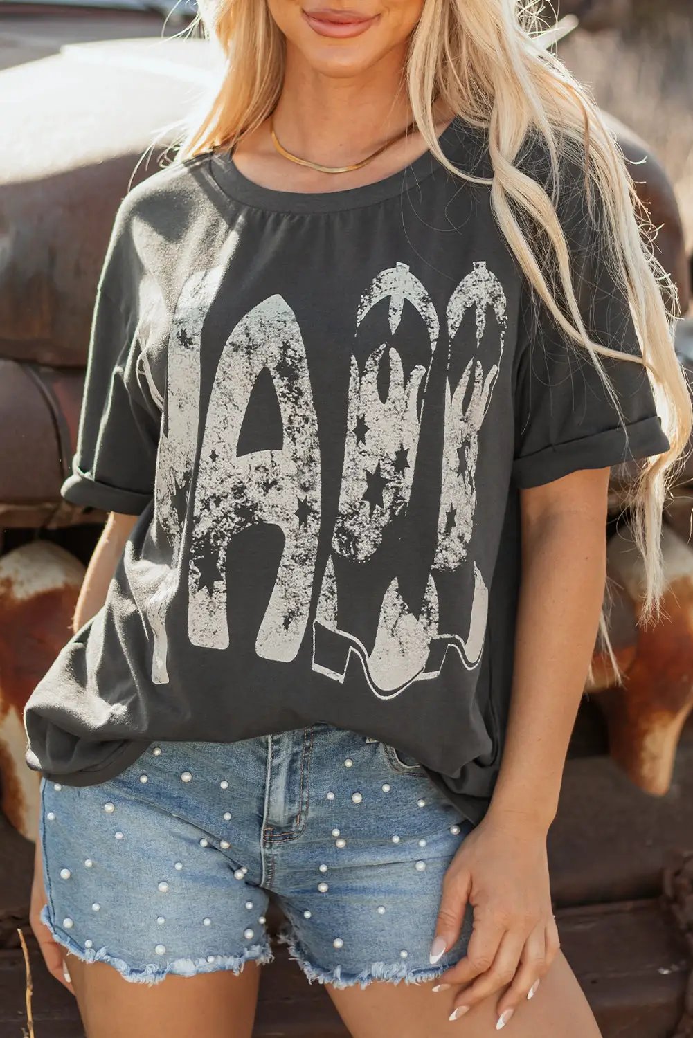 Grateful Threads Boutique Carbon Grey Vintage Yall Cowboy Boots Graphic Tee - T-Shirts Carbon Grey Vintage Yall Cowboy Boots Graphic Tee
