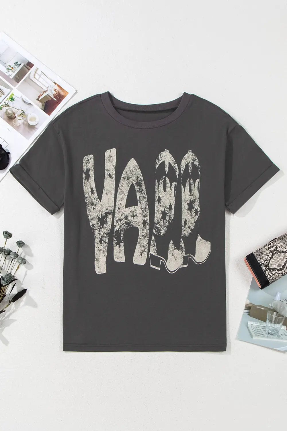 Grateful Threads Boutique Carbon Grey Vintage Yall Cowboy Boots Graphic Tee - T-Shirts Carbon Grey Vintage Yall Cowboy Boots Graphic Tee