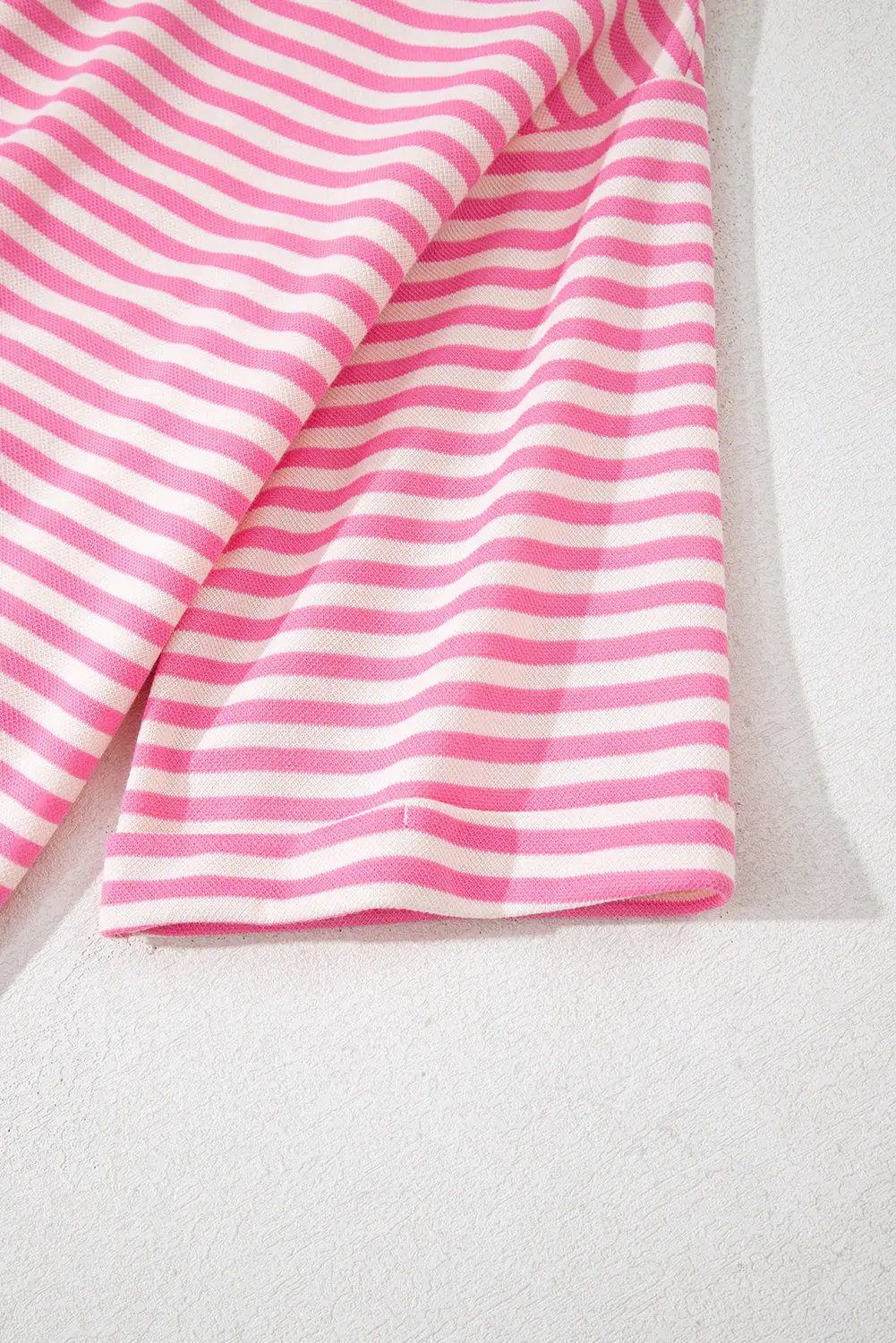 Grateful Threads Boutique Pink Stripe Bowknot Cutout Back Drop Shoulder Wide Bracelet Sleeve Loose Tee - T-Shirts Pink Stripe Bowknot Cutout Back Drop Shoulder Wide Bracelet Sleeve Loose Tee