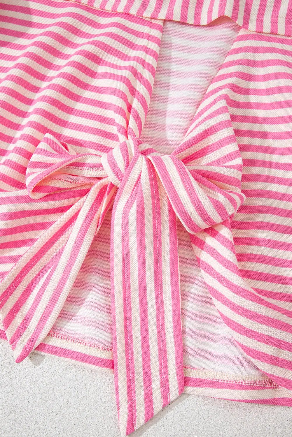 Grateful Threads Boutique Pink Stripe Bowknot Cutout Back Drop Shoulder Wide Bracelet Sleeve Loose Tee - T-Shirts Pink Stripe Bowknot Cutout Back Drop Shoulder Wide Bracelet Sleeve Loose Tee