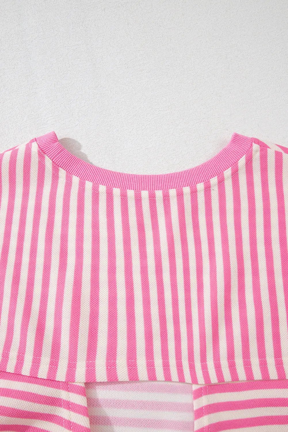 Grateful Threads Boutique Pink Stripe Bowknot Cutout Back Drop Shoulder Wide Bracelet Sleeve Loose Tee - T-Shirts Pink Stripe Bowknot Cutout Back Drop Shoulder Wide Bracelet Sleeve Loose Tee