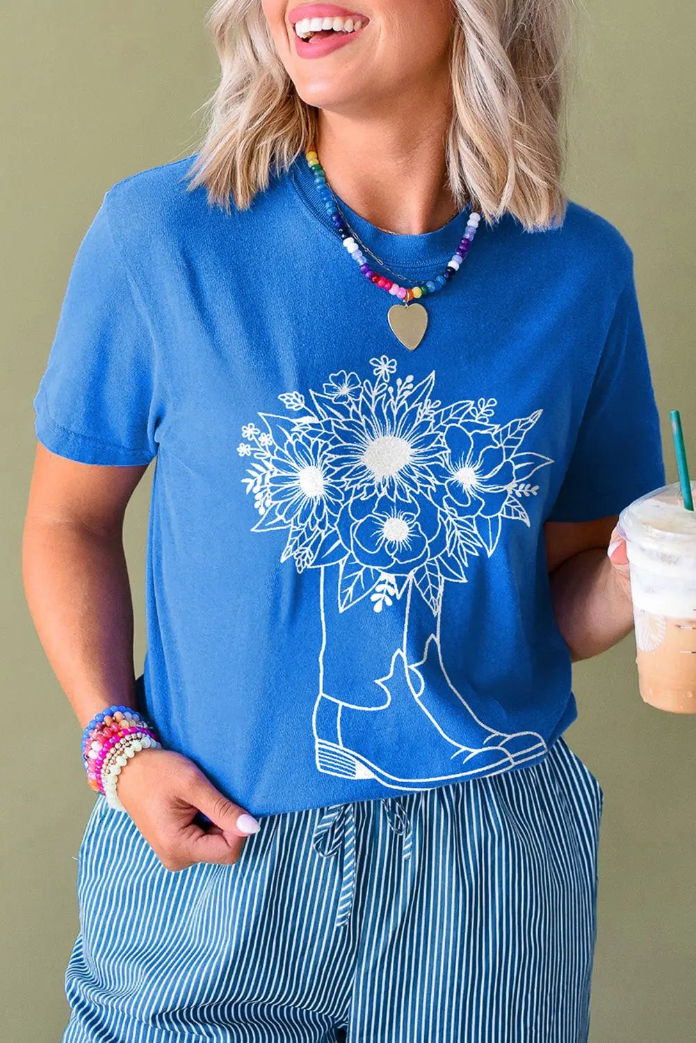 Grateful Threads Boutique Blue Sunflower Boots Graphic Western Fashion T-Shirt - T-Shirts Blue Sunflower Boots Graphic Western Fashion T Shirt