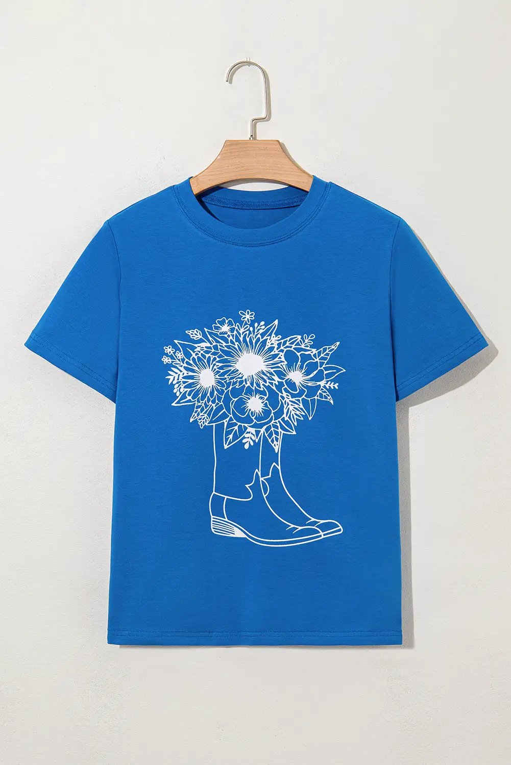 Grateful Threads Boutique Blue Sunflower Boots Graphic Western Fashion T-Shirt - T-Shirts Blue Sunflower Boots Graphic Western Fashion T Shirt