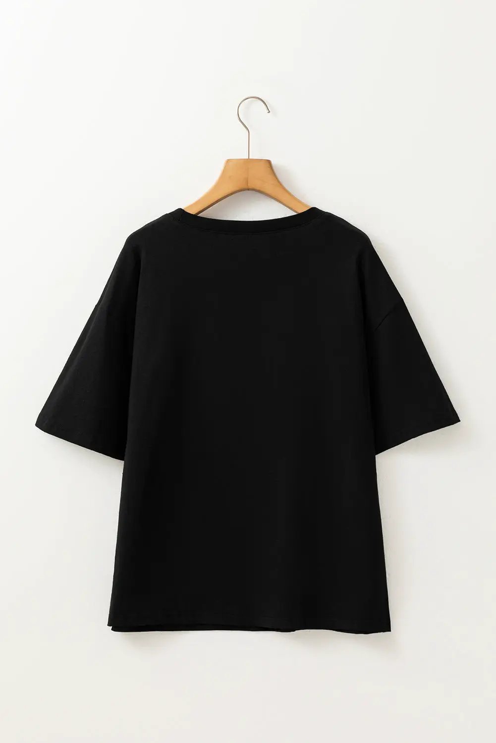 Grateful Threads Boutique Black Contrast Crochet Floral Graphic Drop Shoulder Loose Tee - T-Shirts Black Contrast Crochet Floral Graphic Drop Shoulder Loose Tee