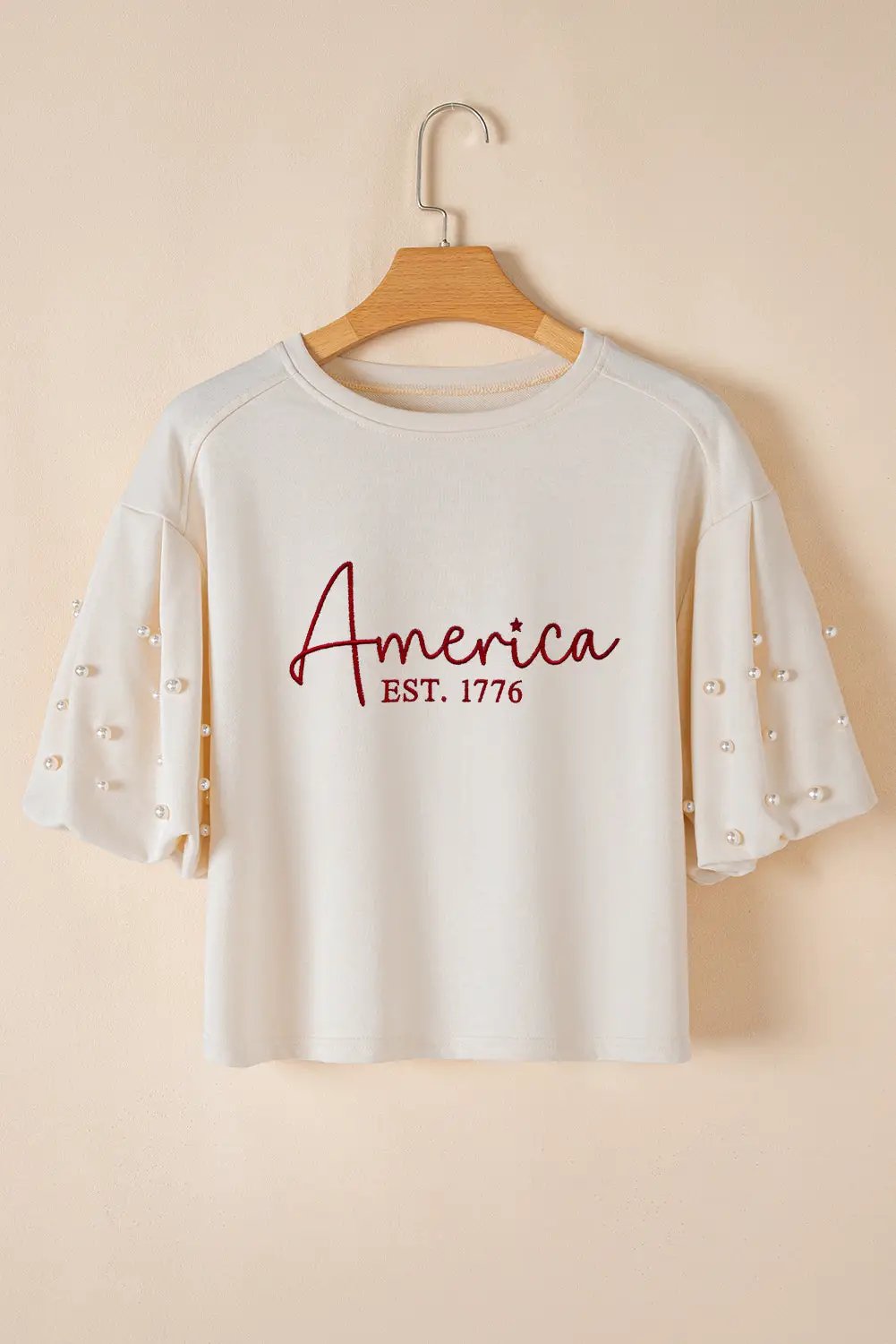 Grateful Threads Boutique America Embroidered Pearl Beaded Puff Sleeve Blouse - Blouses embroidered america pearl puff sleeve blouse