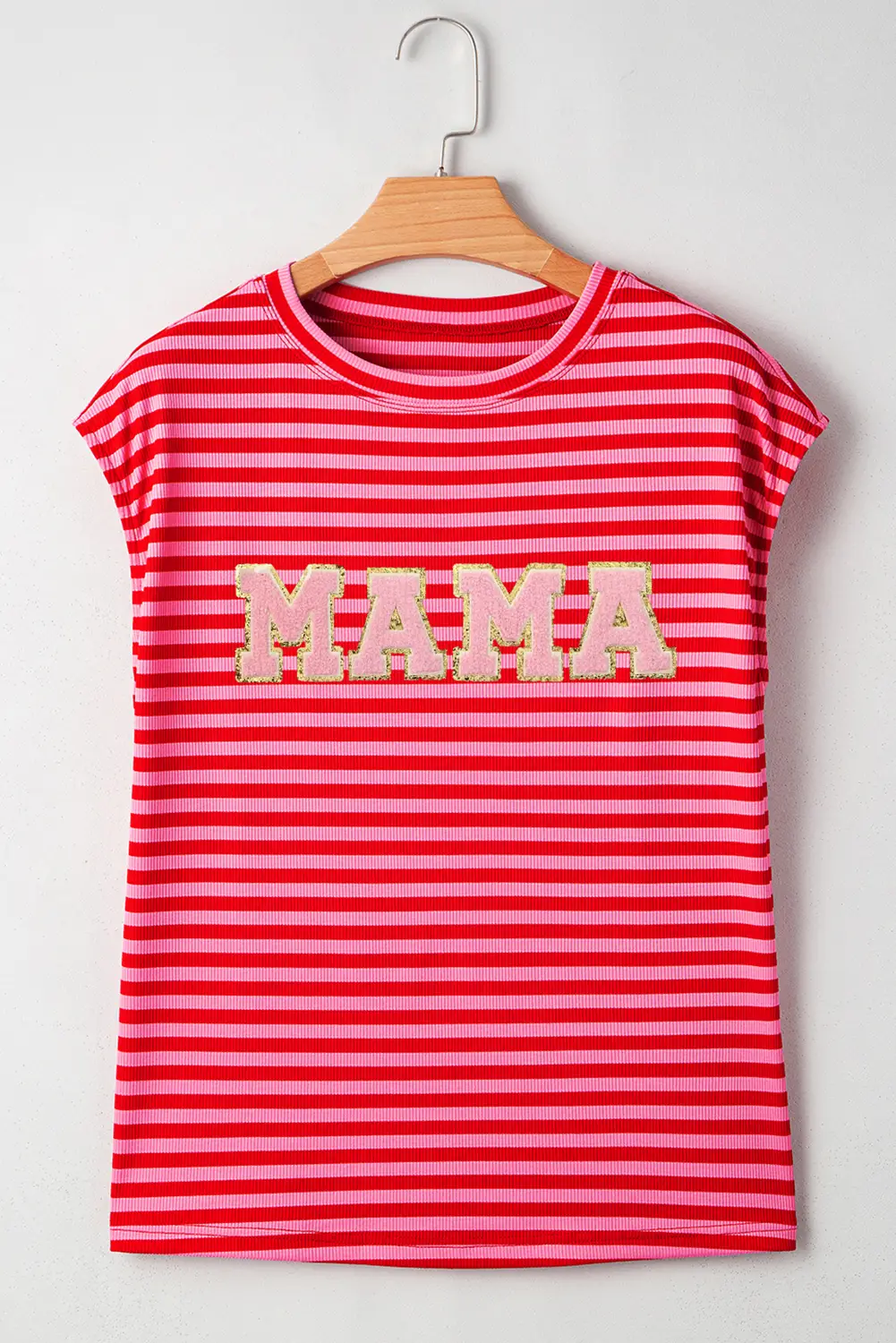 Grateful Threads Boutique Red Stripe MAMA Graphic Cap Sleeve T Shirt - T-Shirts Red Stripe MAMA Graphic Cap Sleeve T Shirt