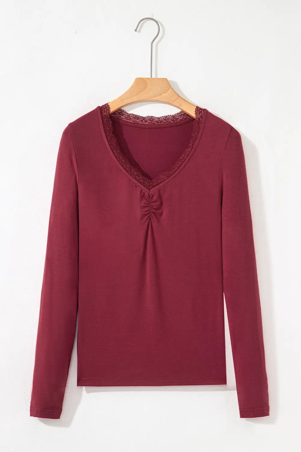 Grateful Threads Boutique Lace-trimmed Sweetheart neckline Ruched Detail Long Sleeve Shirt - Shirts Lace-trimmed Sweetheart neckline Ruched Detail Long Sleeve Shirt