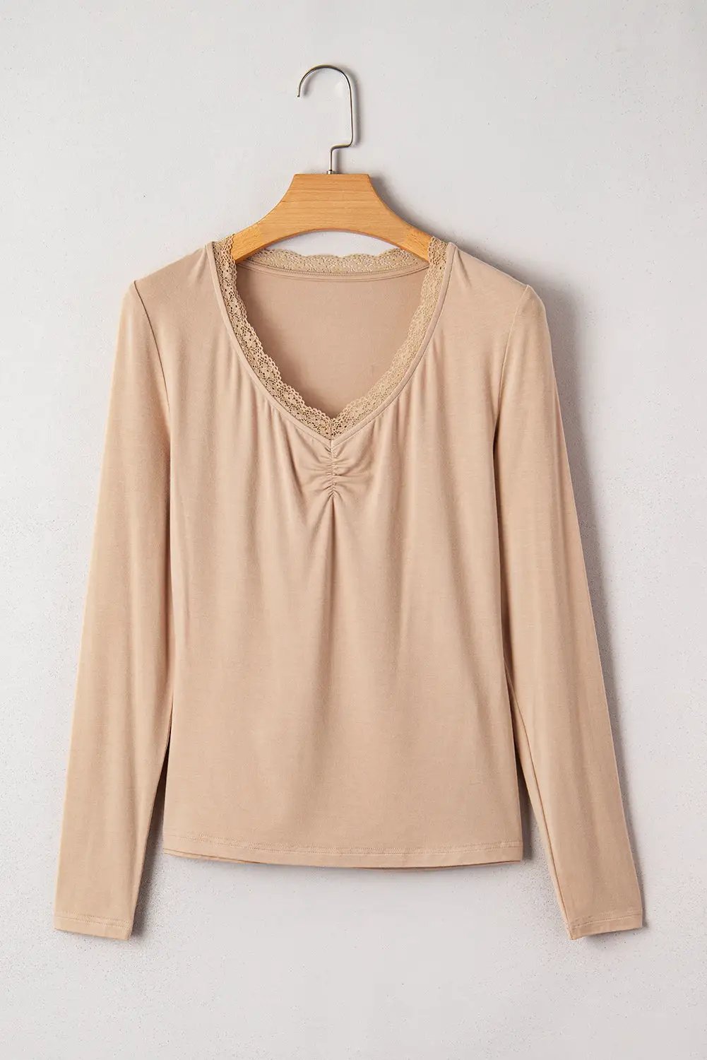 Grateful Threads Boutique Lace-trimmed Sweetheart neckline Ruched Detail Long Sleeve Shirt - Shirts Lace-trimmed Sweetheart neckline Ruched Detail Long Sleeve Shirt