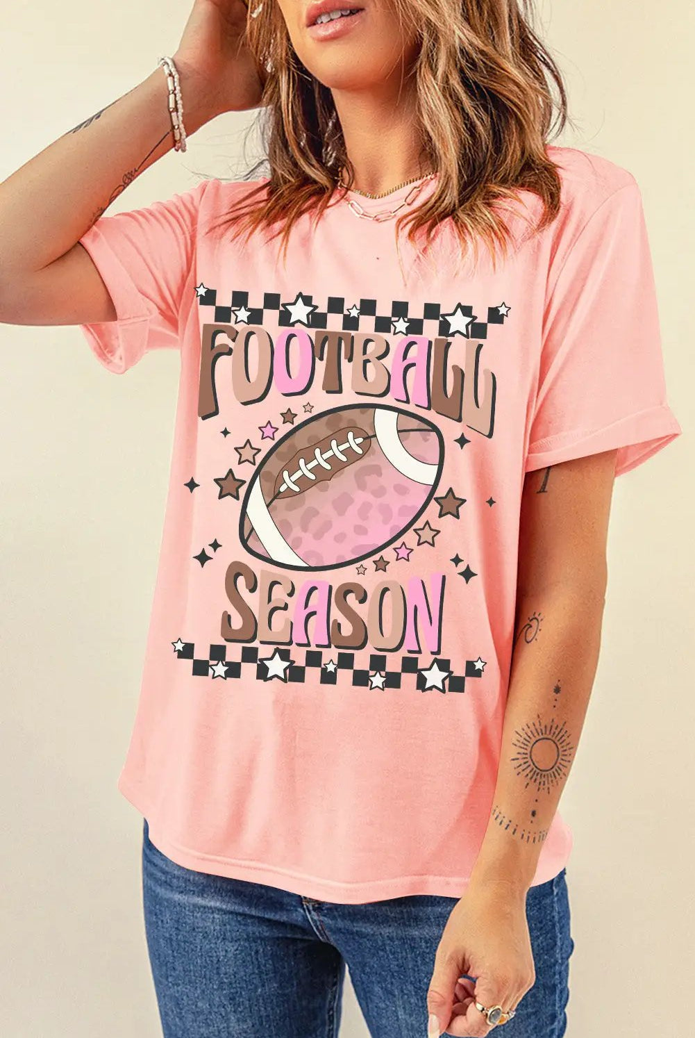 Grateful Threads Boutique Pink Football Season Graphic Game Day Tee - T-Shirts Pink Football Season Graphic Game Day Tee