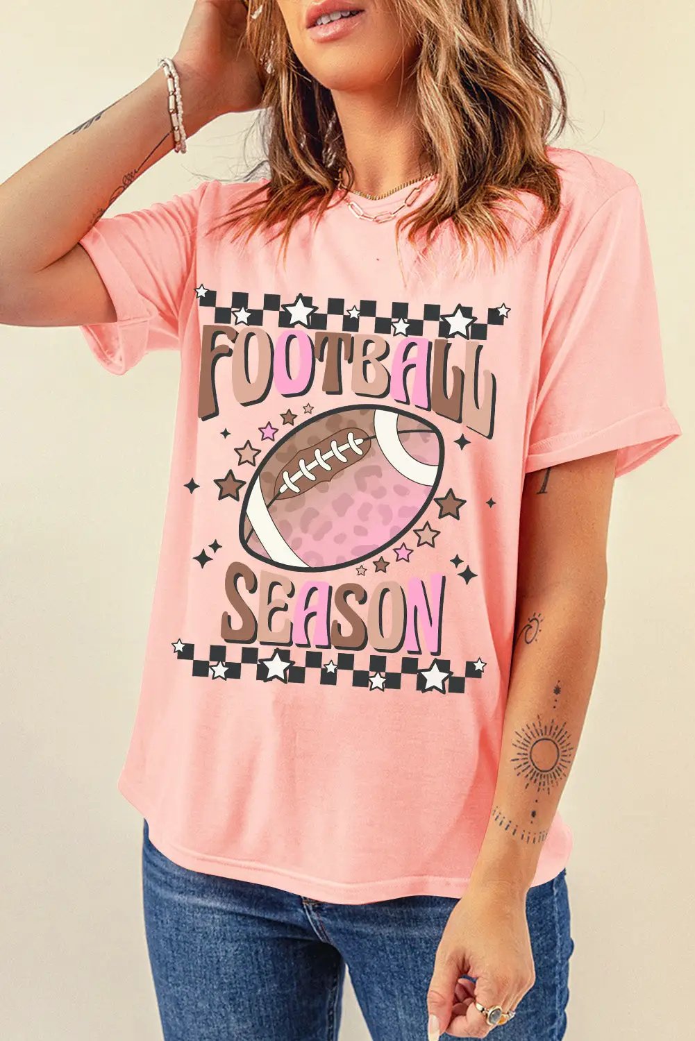 Grateful Threads Boutique Pink Football Season Graphic Game Day Tee - T-Shirts Pink Football Season Graphic Game Day Tee