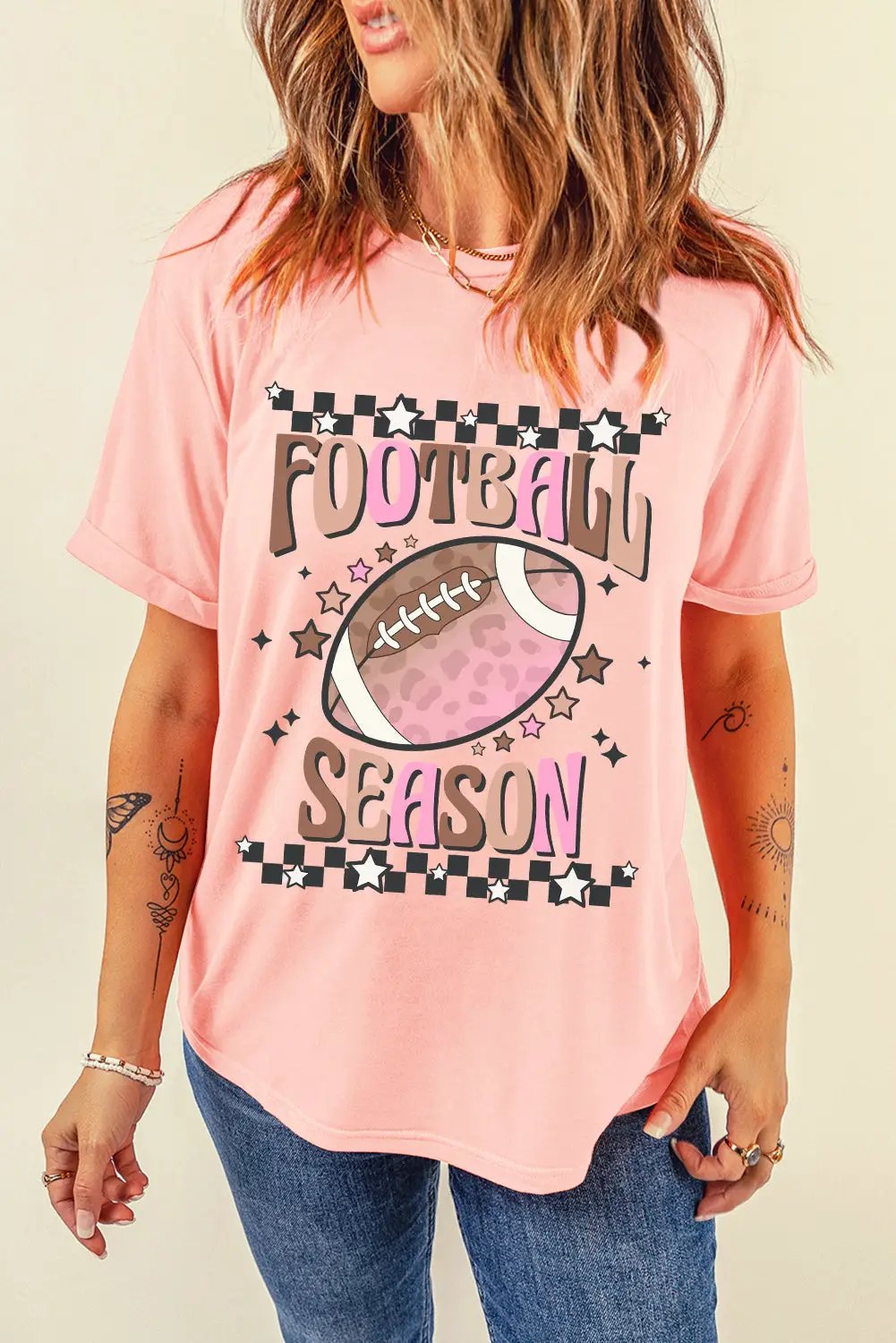 Grateful Threads Boutique Pink Football Season Graphic Game Day Tee - T-Shirts Pink Football Season Graphic Game Day Tee