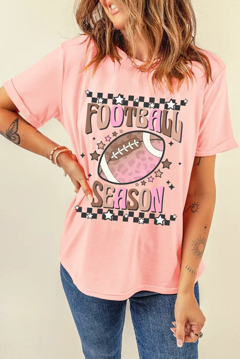 Grateful Threads Boutique Pink Football Season Graphic Game Day Tee - T-Shirts Pink Football Season Graphic Game Day Tee