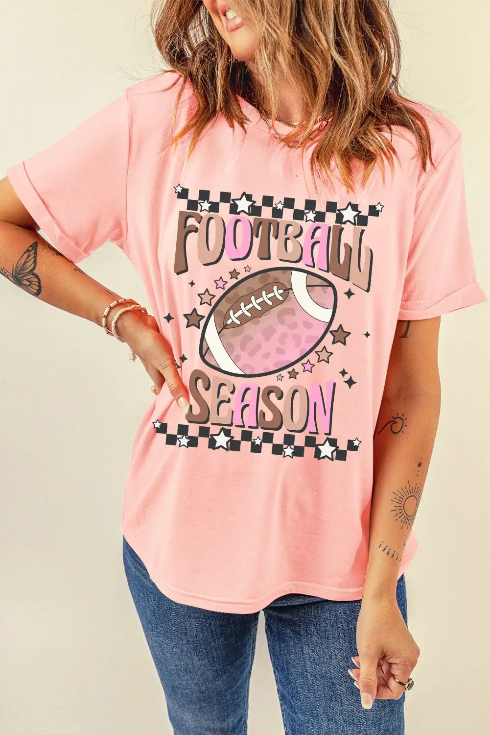 Grateful Threads Boutique Pink Football Season Graphic Game Day Tee - T-Shirts Pink Football Season Graphic Game Day Tee