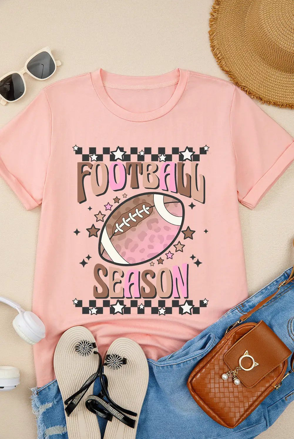 Grateful Threads Boutique Pink Football Season Graphic Game Day Tee - T-Shirts Pink Football Season Graphic Game Day Tee