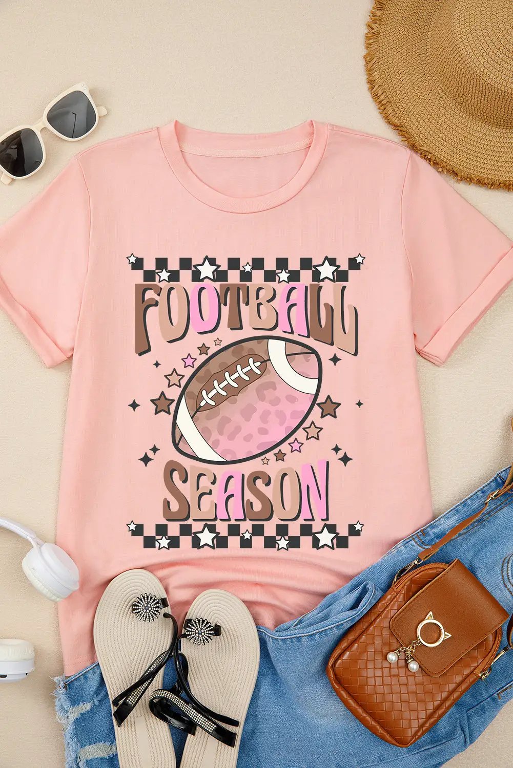 Grateful Threads Boutique Pink Football Season Graphic Game Day Tee - T-Shirts Pink Football Season Graphic Game Day Tee