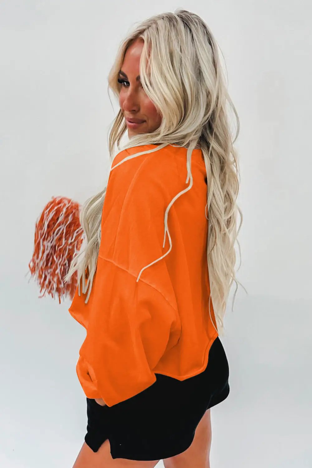 Grateful Threads Boutique Orange Game Day Lettering Rugby Football Notched Neck Sweatshirt - Sweatshirts Orange Game Day Lettering Rugby Football Notched Neck Sweatshirt