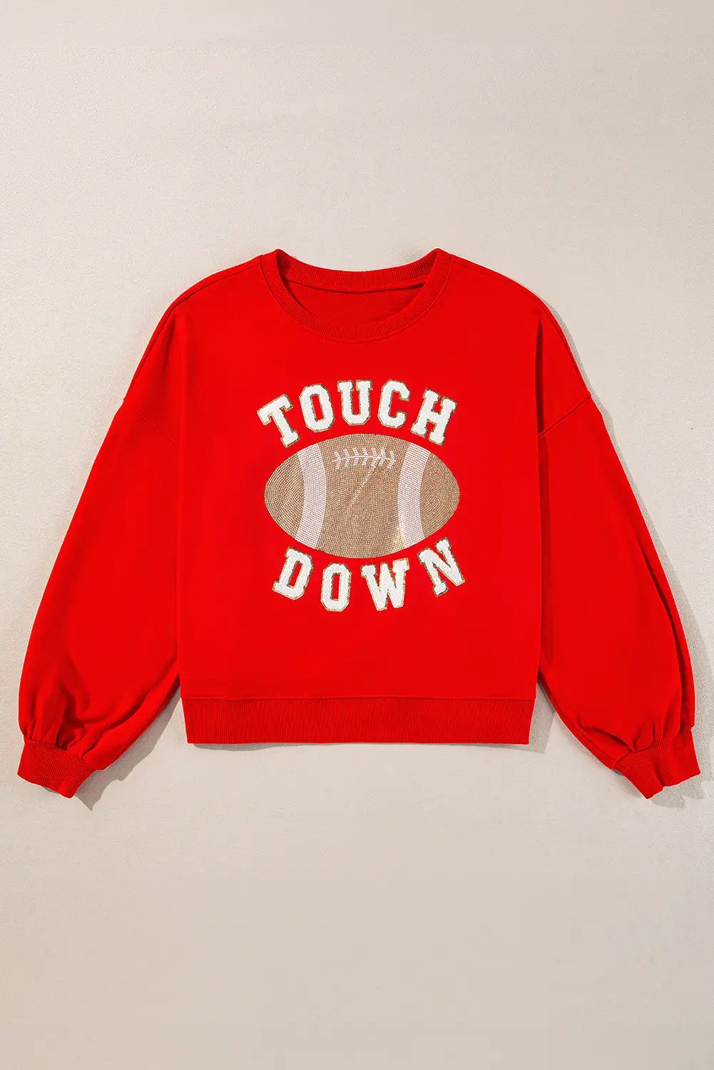 Grateful Threads Boutique Fiery Red TOUCH DOWN Football Graphic Pullover Sweatshirt - Sweatshirts Fiery Red TOUCH DOWN Football Graphic Pullover Sweatshirt