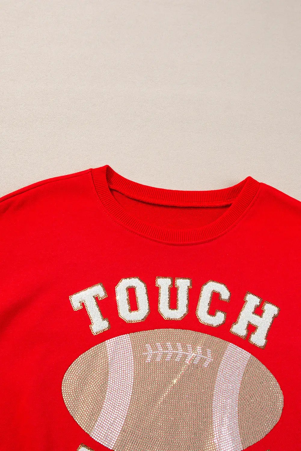 Grateful Threads Boutique Fiery Red TOUCH DOWN Football Graphic Pullover Sweatshirt - Sweatshirts Fiery Red TOUCH DOWN Football Graphic Pullover Sweatshirt