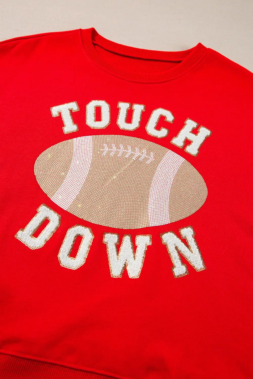 Grateful Threads Boutique Fiery Red TOUCH DOWN Football Graphic Pullover Sweatshirt - Sweatshirts Fiery Red TOUCH DOWN Football Graphic Pullover Sweatshirt