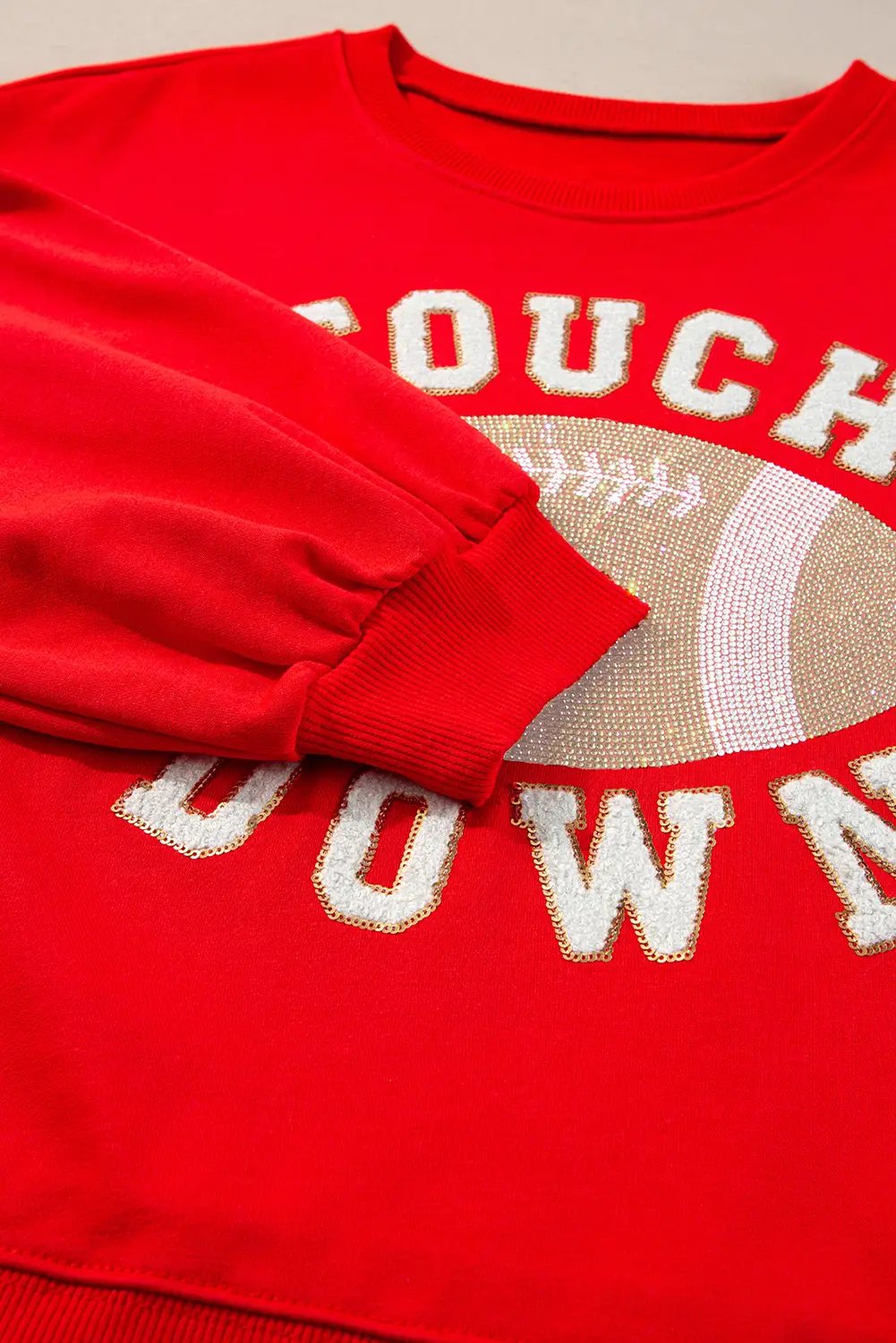 Grateful Threads Boutique Fiery Red TOUCH DOWN Football Graphic Pullover Sweatshirt - Sweatshirts Fiery Red TOUCH DOWN Football Graphic Pullover Sweatshirt