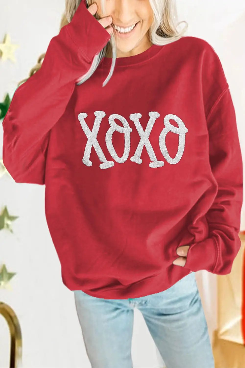 Grateful Threads Boutique XOXO Chenille Embroidered Valentine's Day Sweatshirt - Sweatshirts