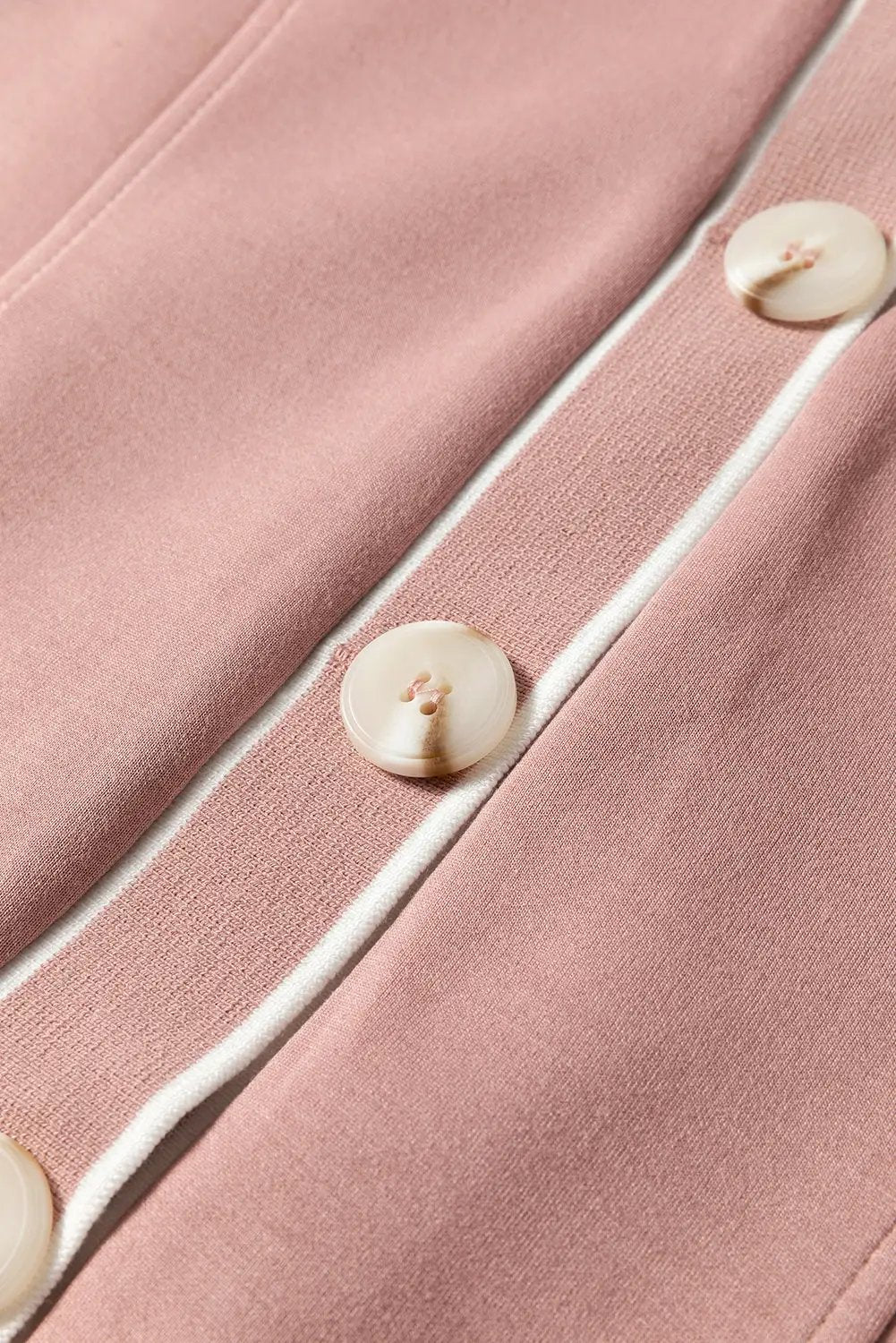 Grateful Threads Boutique Blush Court Contrast Trim Knit Preppy Cardigan - Cardigans Pink Stripe Contrast Trim V Neck Buttoned Front Pocketed Knit Cardigan