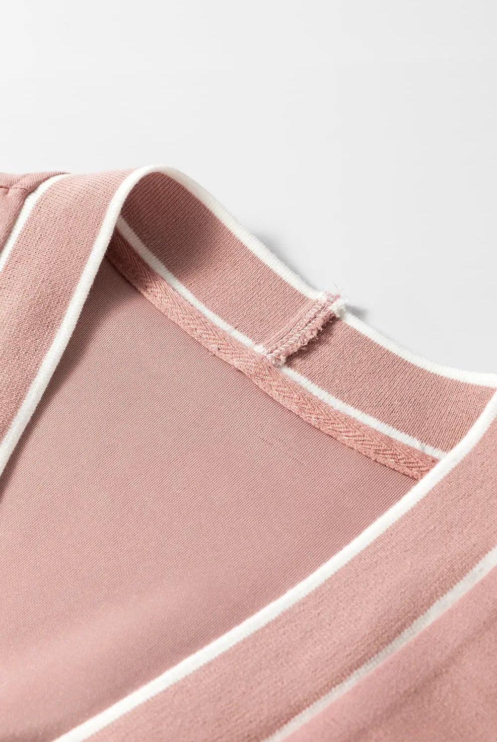 Grateful Threads Boutique Blush Court Contrast Trim Knit Preppy Cardigan - Cardigans Pink Stripe Contrast Trim V Neck Buttoned Front Pocketed Knit Cardigan