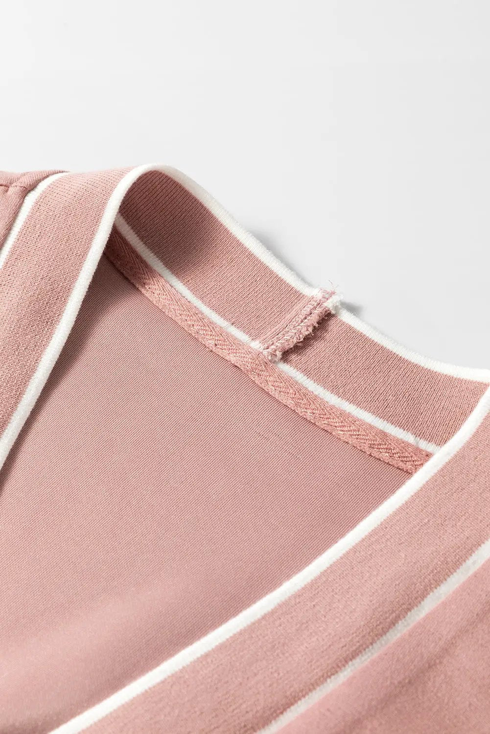 Grateful Threads Boutique Blush Court Contrast Trim Knit Preppy Cardigan - Cardigans Pink Stripe Contrast Trim V Neck Buttoned Front Pocketed Knit Cardigan