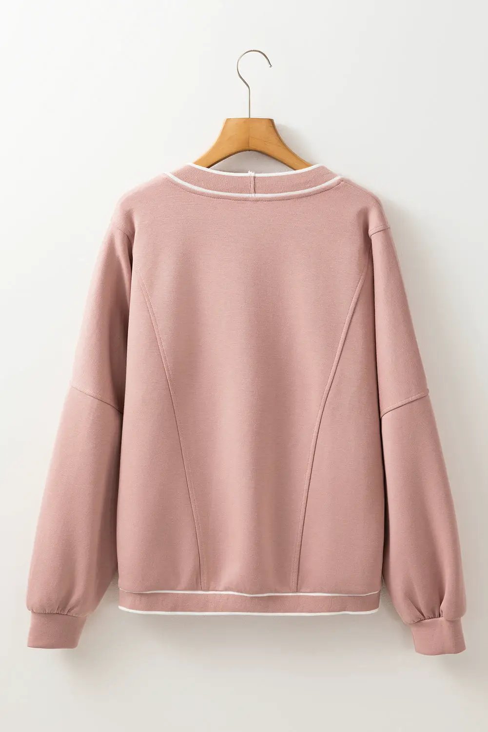 Grateful Threads Boutique Blush Court Contrast Trim Knit Preppy Cardigan - Cardigans Pink Stripe Contrast Trim V Neck Buttoned Front Pocketed Knit Cardigan