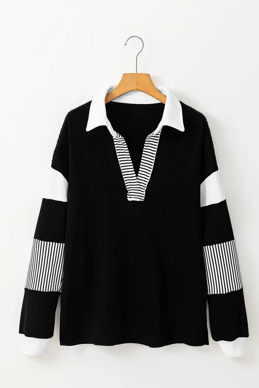 Grateful Threads Boutique Black Striped Colorblock Patchwork Collar Sweatshirt - Sweatshirts Colorblock Collar Sweatshirt