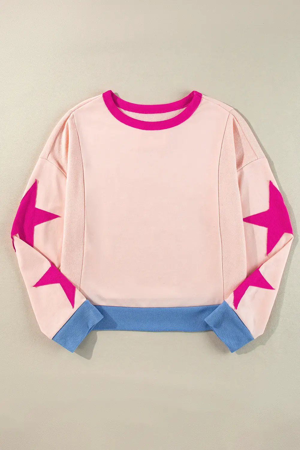 Grateful Threads Boutique Light Pink Star Patchwork Oversized Sweatshirt - Sweatshirts