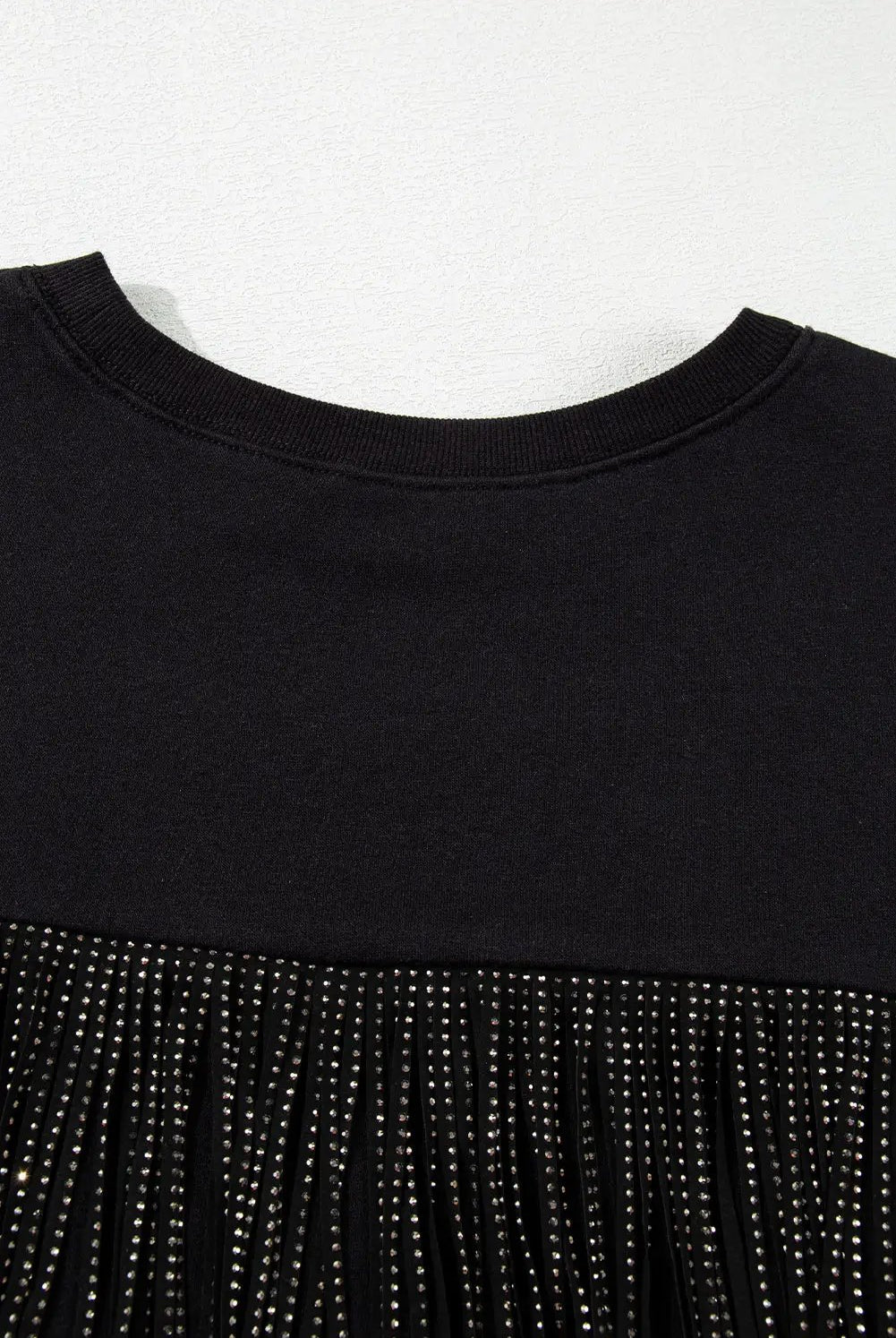 Grateful Threads Boutique Black GAME DAY Sequined Tassel Cropped Sweatshirt - Sweatshirts Black GAME DAY Rugby Sequined Tasseled Cropped Sweatshirt